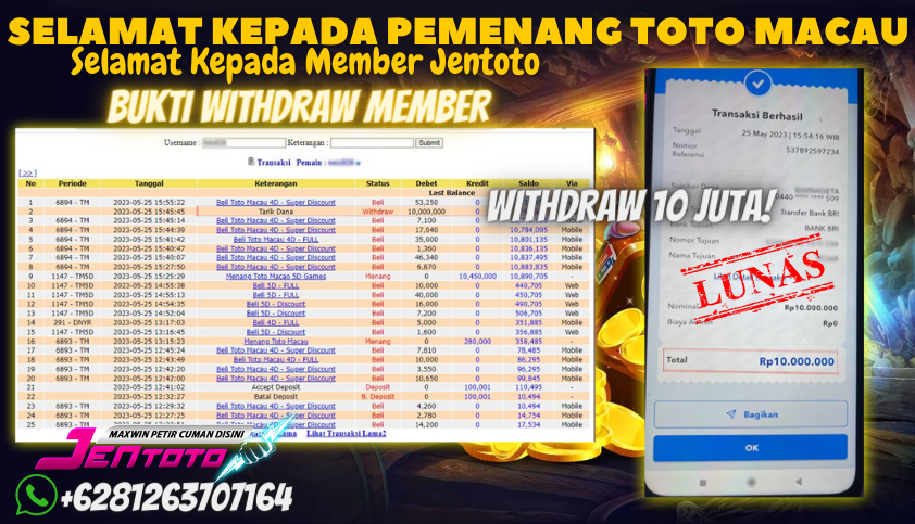 Bukti JP Togel Online Jentoto - Toto Macau 5D