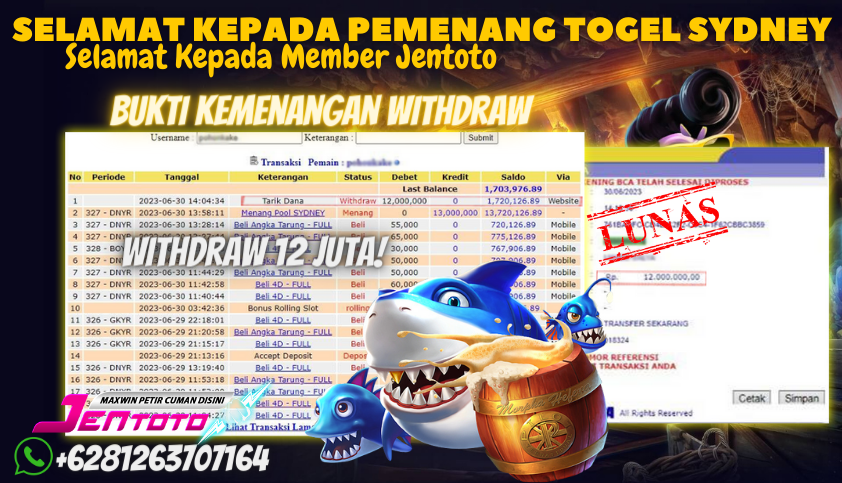 Bukti JP Togel Online Jentoto - Togel Sydney